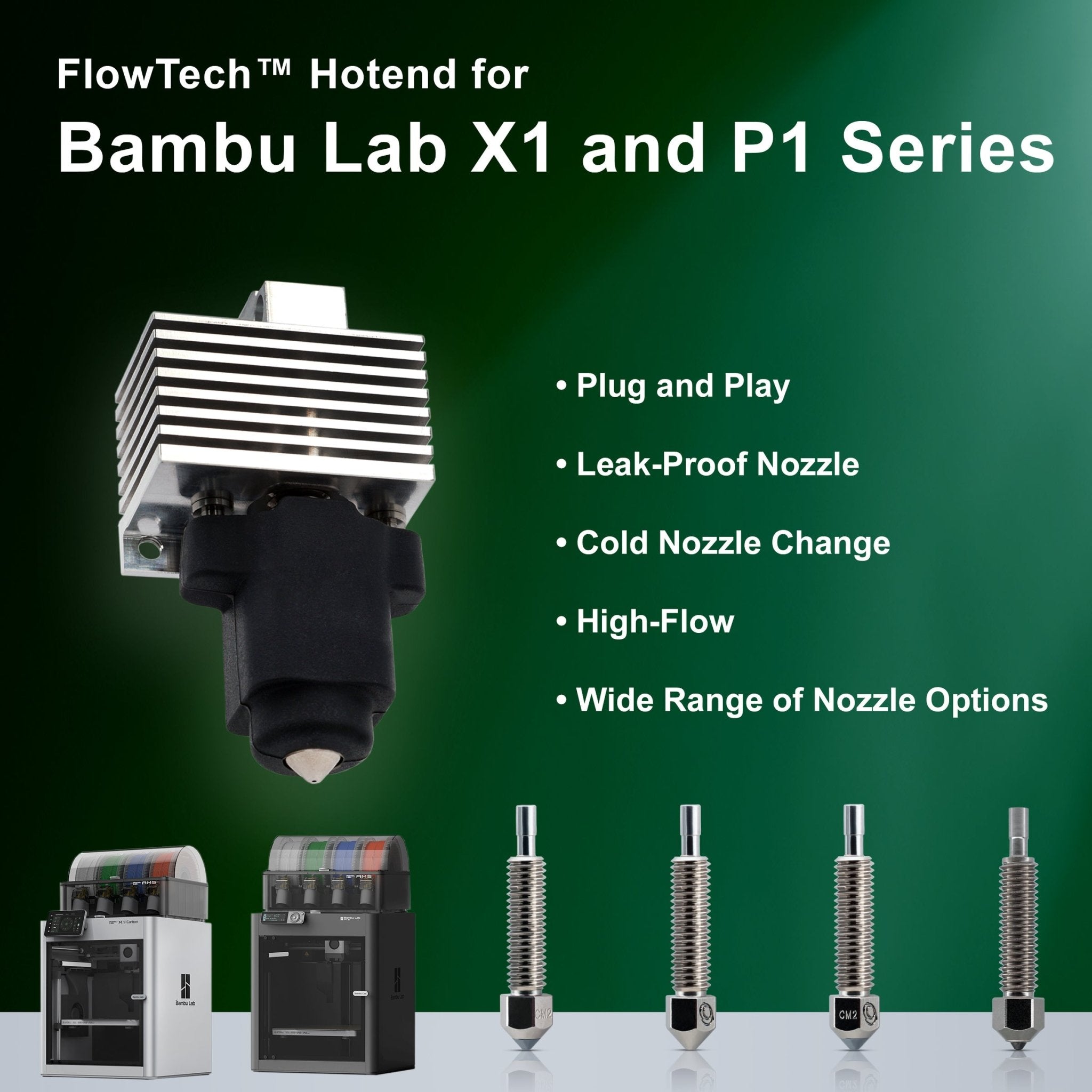 Micro Swiss FlowTech Hotend for Bambu Lab X1 and P1 Printers with CM2 Nozzle - 3docity